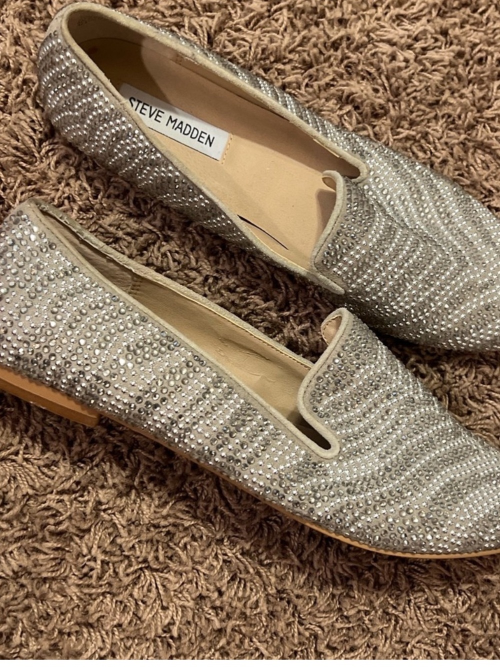Steve Madden Silver Crystal Slip-On Loafers